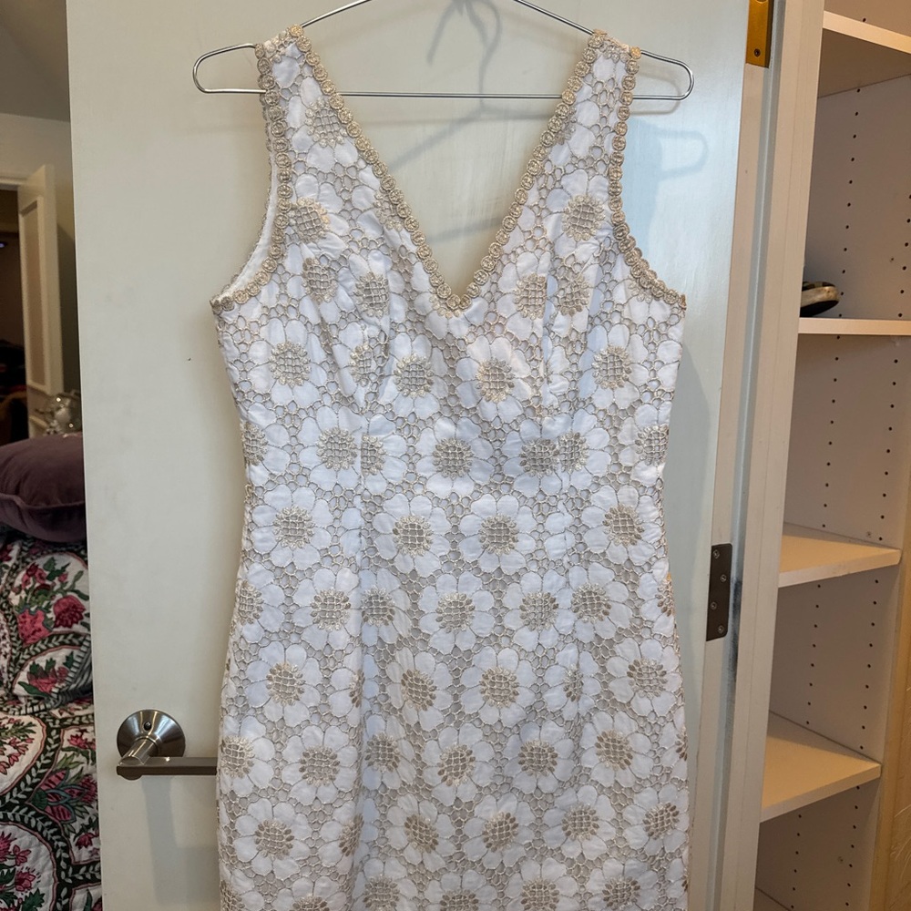 Lilly Pulitzer White and Gold Floral Mini Dress